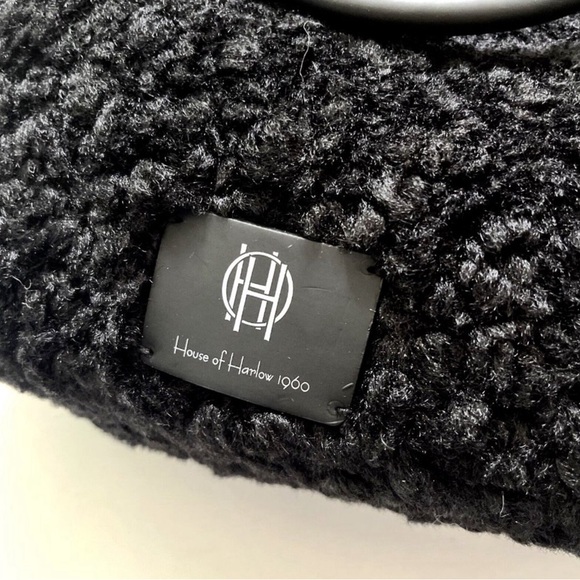 House of Harlow 1960 Black Sherpa Leather Tote Crossbody Bag + Wristlet Set NEW - Picture 2 of 6